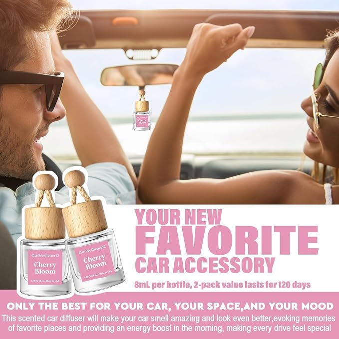 HoogaLife Car Air Freshener Diffuser 2 Pack Hanging Cherry Bloom Car Air Freshener for Women 45+ days Long Lasting Fragrance Made in USA (C12) - Image 3