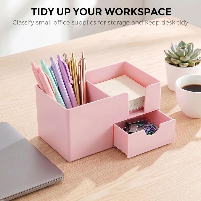 SKYDUE Small Desk Organizer with Drawer | 3 Compartments, Desk Pen Holder, For Home, School, Classroom & Office - Image 7