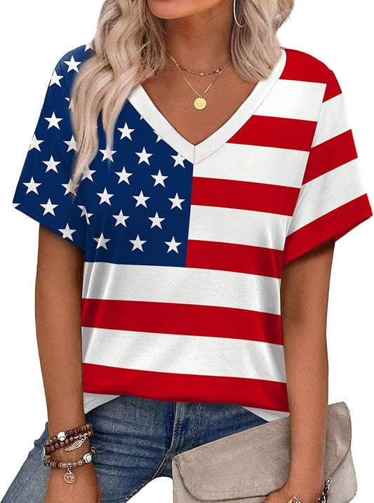 Alaroo Womens Summer Tops 2026 V Neck Short Sleeve Shirts Trendy Dressy Casual Vacation Outfits Printed by Alaroo