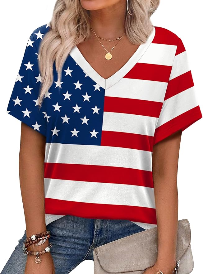 Alaroo Womens Summer Tops 2026 V Neck Short Sleeve Shirts Trendy Dressy Casual Vacation Outfits Printed by Alaroo