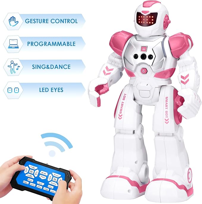 KingsDragon Robots Toy for Kids, RC Gesture Sensing Toy, Interactive Walking Singing Dancing Robot Birthday Presents for Boys Girls Age 6 7 8 9 Years Old,Pink - Image 2