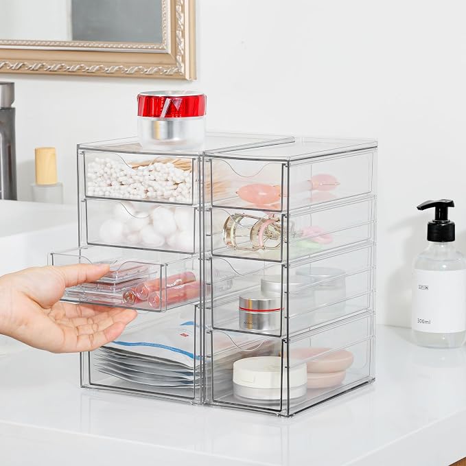 Vtopmart Acrylic Desk Organizer with 8 Drawers for Office, Makeup, Crafts | Clear Storage Drawers for Office Supplies, Desktop Organization for Makeup, Jewelry, Art Crafts, Bead, Pen, Stationary - Image 5