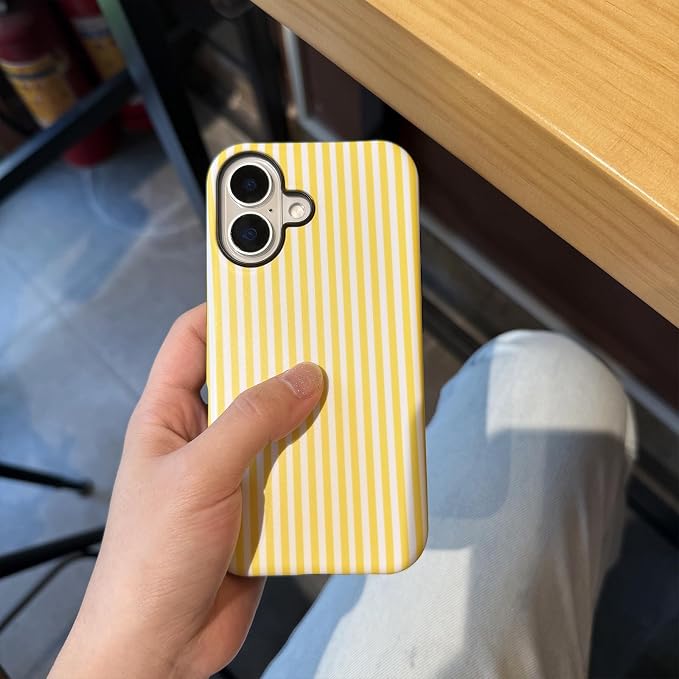 for iPhone 16 Case Striped Cute Aesthetics Phone Case Trendy Protective Shockproof Cover for iPhone 16 Yellow White - Image 2