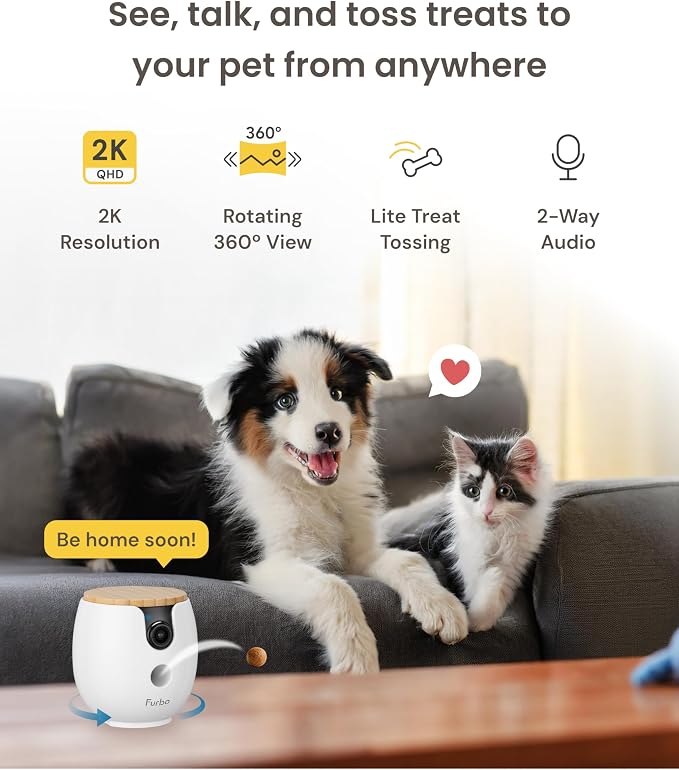 Furbo Mini 360° 2K QHD Pet Camera: Basic See, Talk & Toss Features, No AI Alerts, No Subscription Required, Dog & Cat Rotating Treat Dispenser w/Phone App, Smart Indoor Cam, 2-Way Audio & Night Vision - Image 2