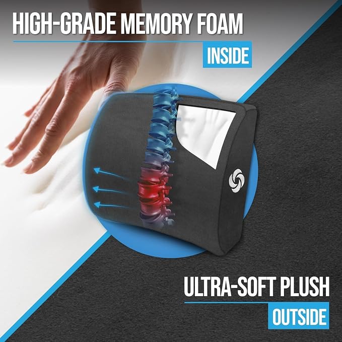 Samsonite Lumbar Support Pillow for Office Chair and Car Seat, Perfectly Balanced Memory Foam, Versatile Use Lower Back Cushion, Black Plush - Image 2