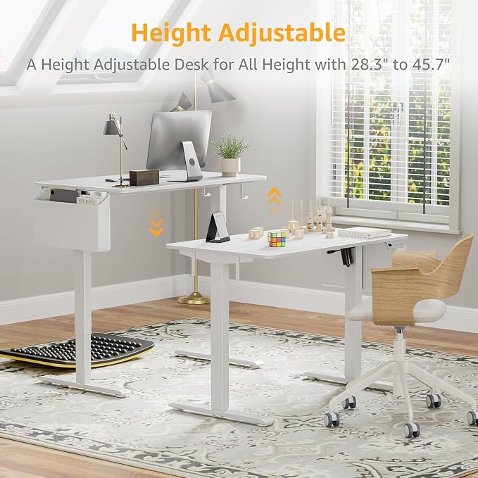 White Electric Sit To Stand Desk - 40 Inch Small Computer Desk Adjustable Height for Work Study Writing, Compact Sit Stand up Desks Table Workstation for Small Space Adult Boy Girl Home Office Bedroom - Image 5