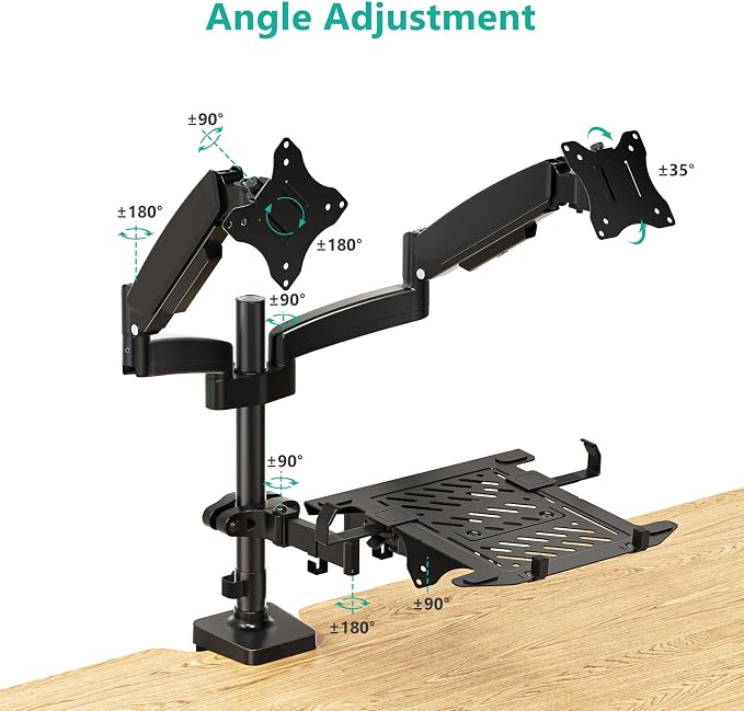 WALI Triple Arm Laptop and Dual Monitor Desk Mount for 17" Notebook and Up to 32" Screens, Adjustable Monitor Arms with Tilt Swivel Rotation, VESA 75x75 100x100, Black (GSDM003LP) - Image 3