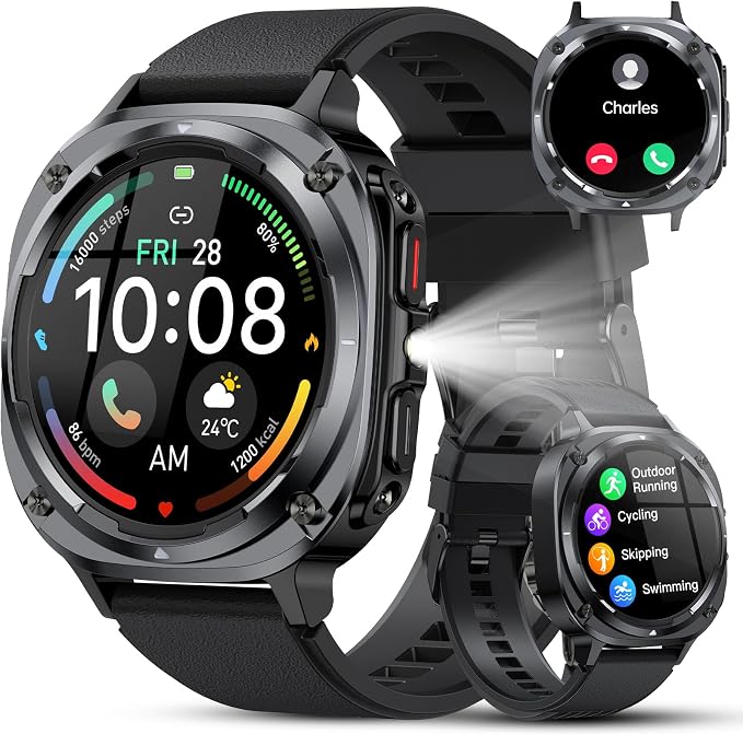 Military Smart Watches for Men(Answer/Make Calls), 1.39" HD Fitness Watch, 24/7 Heart Rate Sleep Monitor, Smart Watch for Men,114+ Sport Modes, IP68 Waterproof Smartwatch for Android iOS, 30Day, Black by Becauseoffocussoprofessio