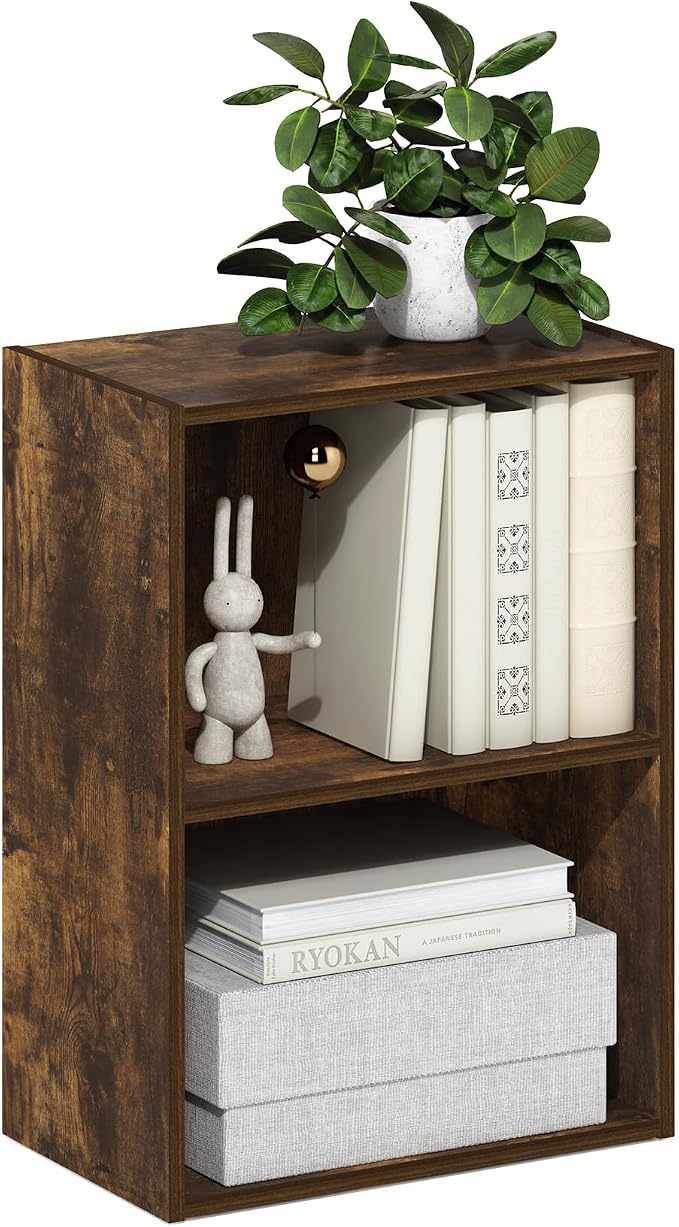 Furinno LUDER Book Shelf, 2-Tier Modern Bookshelf, Open Shelves Bookcase, 9" x 16" x 21", for Living Room, Bedroom, Home Office, Amber Pine by Furinno-FitsYourSpaceFitsYourBudget