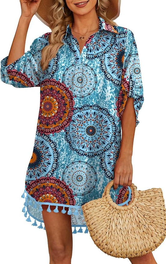 Yincro Women Swimsuit Cover Up Shirt 2026 Tassel Beach Bathing Suit for Swimwear Bikini Dress by YINCRO
