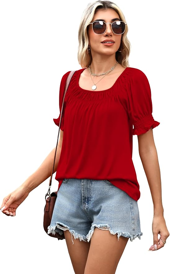 WIHOLL Womens Short Sleeve Square Neck Summer Tops Dressy Casual Blouses Trendy Clothes 2026 - Image 4