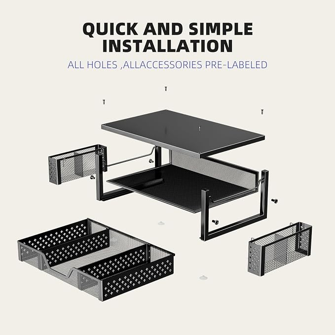 Simple Trending 2-Tier Monitor Stand Riser, Drawer & 2 Pen Holders, Black | Sturdy Material, Anti‑Slip Pads, Ergonomic Support, Space Saving, Easy Setup - Image 3
