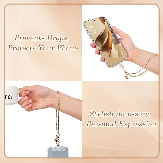 AULEEP Phone Chain Wristlet Gold Phone Charm Wrist Strap,Universal Metal Phone Wristlet with Clear Tether Tab,Anti Theft Phone Strap for Shopping Traveling Party - Image 6