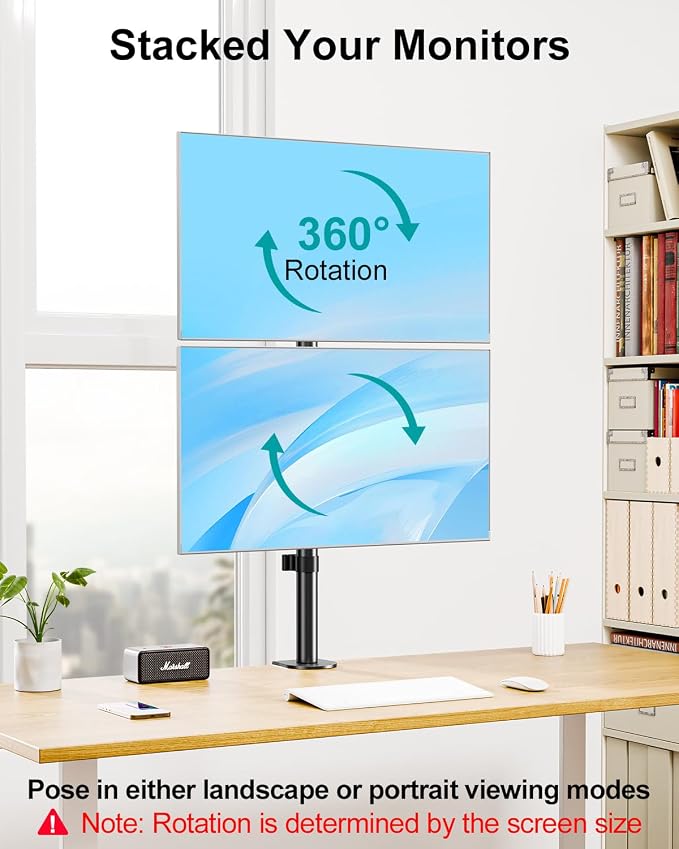 MOUNT PRO Vertical Dual Monitor Stand, Stacked Monitor Mount for 2 Monitors Up to 32 inches, Computer Monitor Arm with Swivel, Tilt, Height Adjustable, Each Monitor Desk Mount Holds up to 17.6 lbs - Image 6