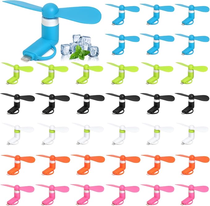 Type C Phone Fan 36Pack, 2-in-1 Portable Mini Cell Phone Fan Compatible for iPhone, iPad, Android Smartphone, Tablet Fit for Type C/Lightning Port Colorful and Powerful Cell Phone Summer Accessories by Aeergured