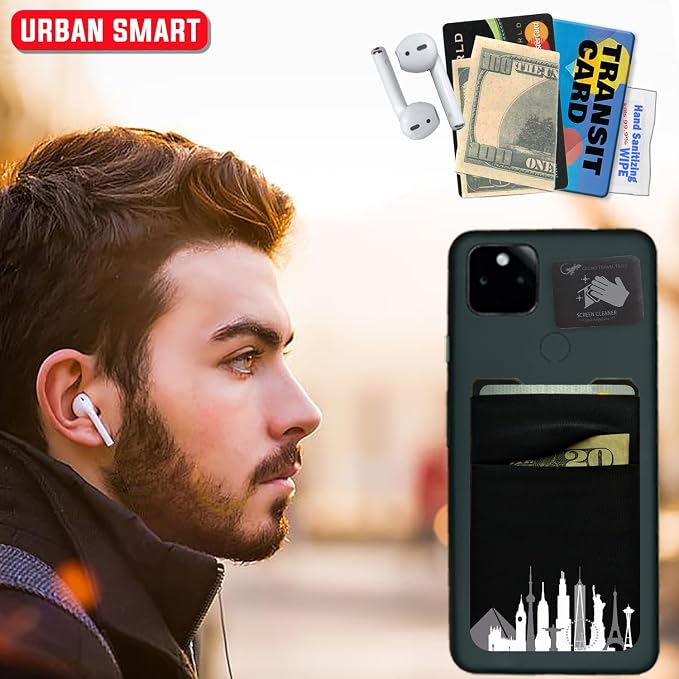 Gecko Travel Tech Double Pocket - Adhesive Card Holder - Cell Phone Pouch - Stick on Spandex Pocket - Carry Credit Cards and Cash (Cityscape) - Image 7