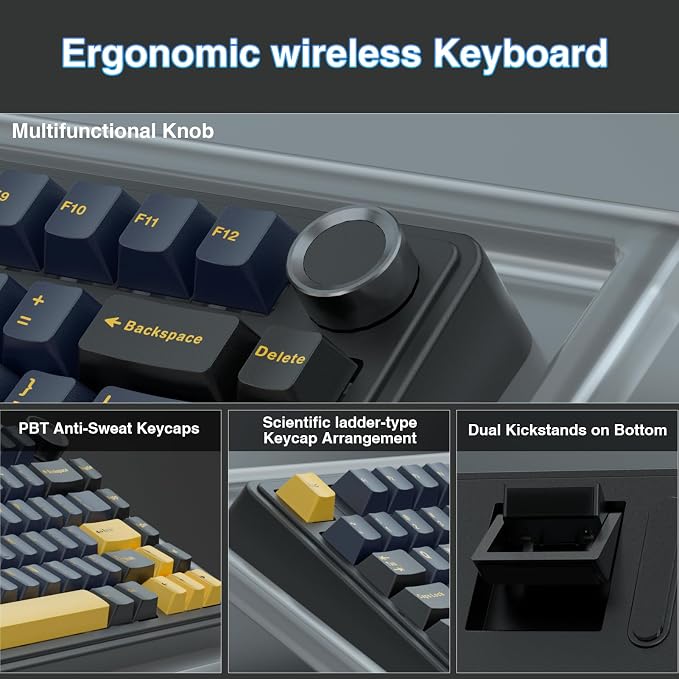AULA F75 75% Wireless Mechanical Keyboard, Hot Swappable Creamy Keyboard, Pre-lubed Greywood Switches RGB Backlit Gaming Keyboards, 2.4GHz/Type-C/BT5.0(Cool Black) - Image 7