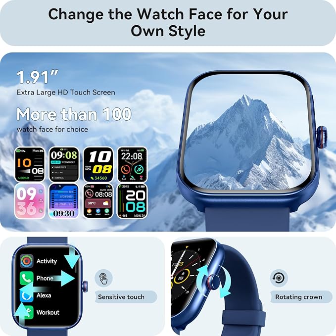 Smart Watch for Women Men, Smartwatch for iPhone & Android Bluetooth (Answer/Call) Built-in Alexa, 1.91" HD Fitness Tracker with 105+ Sport Modes, IP68 Waterproof, Sleep/Heart Rate/SpO2/Stress Monitor - Image 6