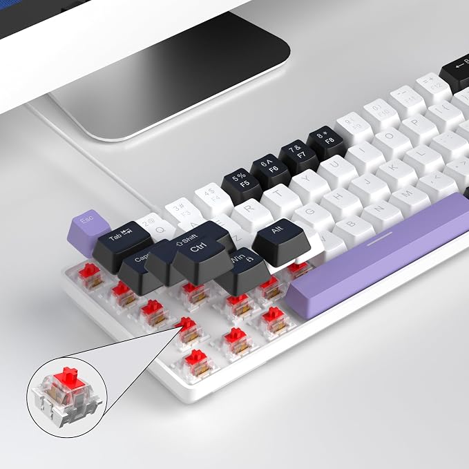 MageGee Portable 60% Mechanical Gaming Keyboard, MK-Box LED Backlit Compact 68 Keys Mini Wired Office Keyboard with Red Switch for Windows Laptop PC Mac - White/Purple - Image 6