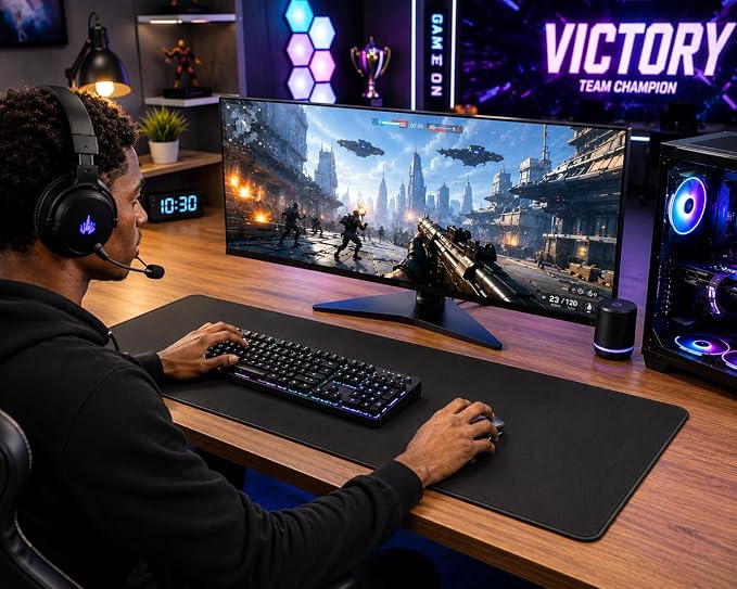 KTRIO Large Gaming Mouse Pad Desk Mat for Gamer, 31.5" x 11.8", Black, XL | Extended Size Design, Superior Micro-Weave Cloth, Non-Slip Rubber Base, Durable Stitched Edges, Water-Resistant Coating - Image 3