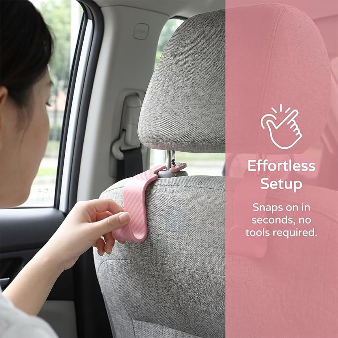 4PCS Car Seat Headrest Hooks, Auto Back Seat Hanger Holder, Durable Stylish Vehicle Organizer Universal Car Interior Accessories, Storage Hooks for Purses, Bags, Clothes (Carbon Fiber/Pink) - Image 4