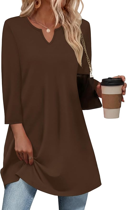 OFEEFAN Summer Boho Tops For Women 3/4 Length Sleeve Womens Tops Vacation Outfits - Image 2