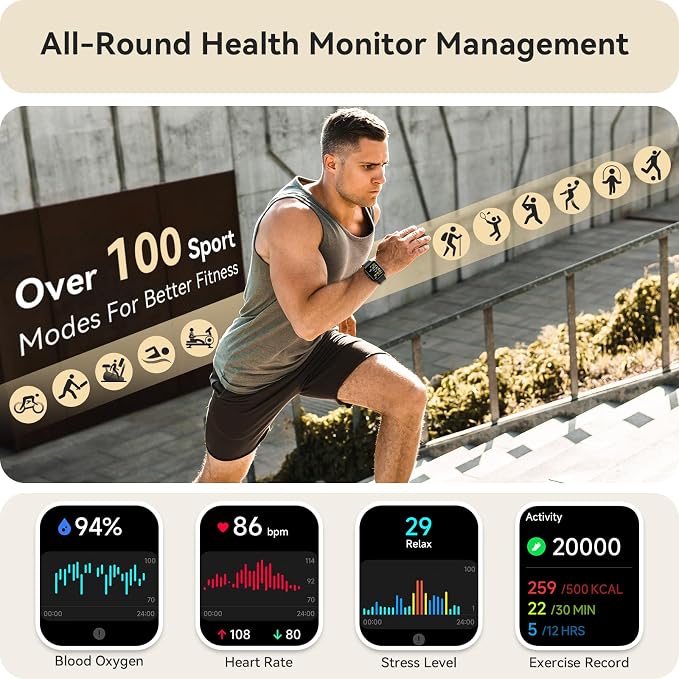 Smart Watch for Women Men, Smartwatch for iPhone & Android Bluetooth (Answer/Call) Built-in Alexa, 1.91" HD Fitness Tracker with 105+ Sport Modes, IP68 Waterproof, Sleep/Heart Rate/SpO2/Stress Monitor - Image 3