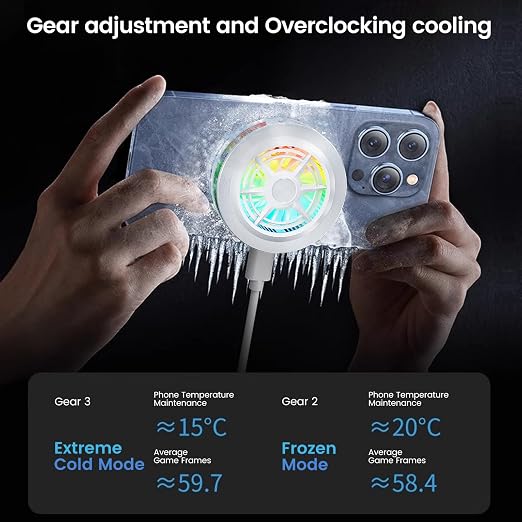 Phone Cooler, LOCZAR Magnetic Fan Small USB Fan for Gaming with Removable Grip, Semiconductor Cooling RGB Cellphone Radiator for Cell iPhone Ipad (ICE S2-White) - Image 4