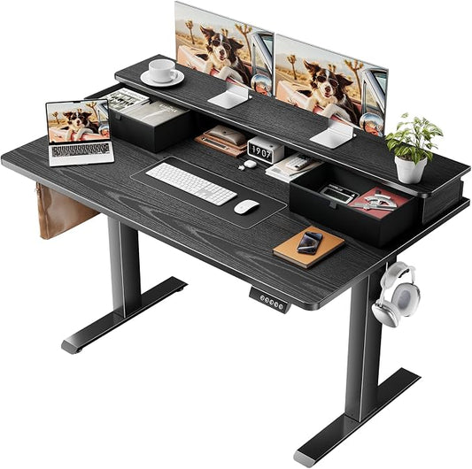 Veken 47x28 in Electric Standing Desk with Drawers, Adjustable Table, Black | Stand up Computer Desk for Home Office, Work & Study, with Storage, 3 Memory Presets, Cable Organizer, Hook, and Quiet Lift. by Veken