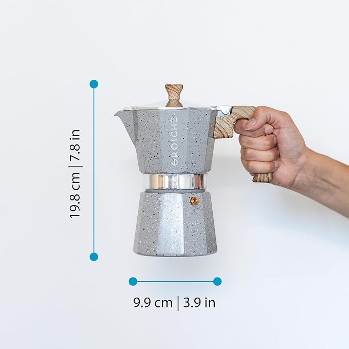 GROSCHE Milano Stovetop Espresso Maker Moka Pot 6 espresso Cup, 9.3 oz Grey | Cuban Coffee Maker And Italian Moka Pot For Stovetop Espresso; For Gas, Electric, And Propane Stoves With A Soft-Touch Handle - Image 9