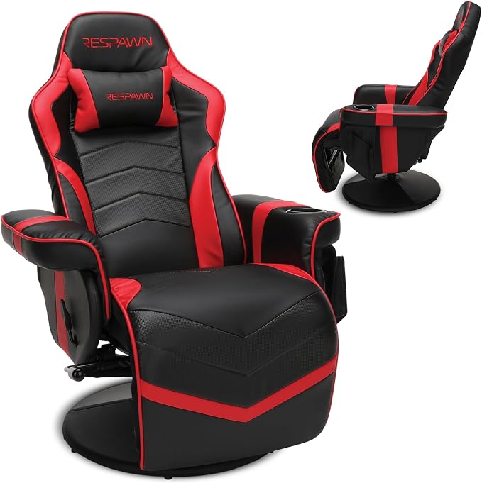 Respawn 900 Gaming Recliner Chair with Footrest, Cup Holder and Swivel | Ergonomic gaming recliner with footrest, cup holder, lumbar support, 135° recline & 360° swivel for console gaming by BrandRESPAWN