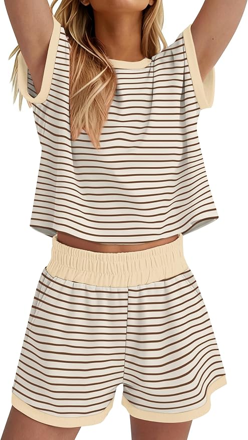 WIHOLL Two Piece Sets for Women Summer Lounge Short Sets Cap Sleeve Crew Neck Sweatsuit with Pocket XS-2XL - Image 4