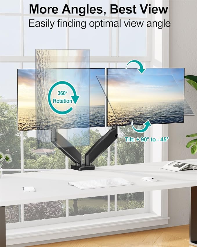 MOUNT PRO Dual Monitor Mount Fits 13 to 32 Inch Screen, Height Adjustable Monitor Stand for 2 Monitors, Full Motion Display Arm Holds up to 19.8lbs Each, Computer Desk VESA Mount, Black - Image 4