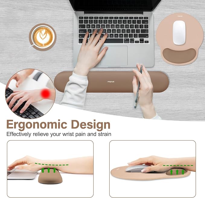 MOSISO Wrist Rest Support for Mouse Pad&Keyboard Set, Mocha | Circle Curved Ergonomic Mousepad Non-Slip Base Home/Office Pain Relief&Easy Typing Pad with Soft Cloth&Silicone Lining - Image 3
