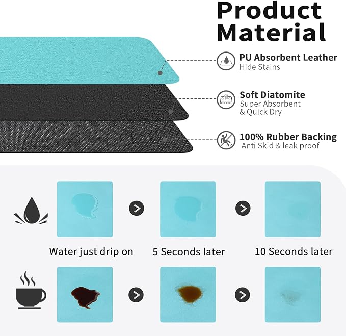 HotLive Coffee Mat - Absorbent Hide Stain Rubber Backed Dish Drying Mat for Kitchen Counter - Bar Mats for Countertops Accessories Fit Under Coffee Maker Espresso Machine - Image 2