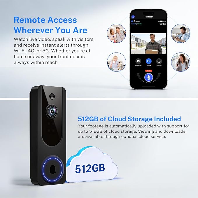 Wireless Doorbell Camera Video Monitor with Display 4.5" Screen Indoor Visual Base Station, Two Way Talk, Smart AI Motion Detection, Night Vision, Cloud Storage. - Image 6