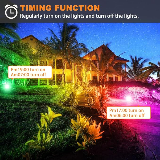MELPO LED Flood Light Outdoor 800W Equivalent 8000LM Smart RGB Landscape Lighting with APP Control, DIY Scenes - Timing - Warm White 2700K - Color Changing Uplight, IP66 Waterproof US Plug (2Pack) - Image 4