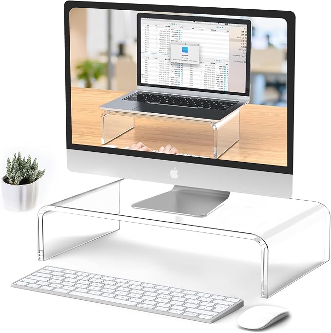 Acrylic Monitor Stand Riser Clear Laptop Stand Riser L12.5 xW7.5 xH4 | Computer & Laptop Stand for Desk, Compatible with All Notebooks and Monitor, Decoration for Office & Home Transparent by Beimu