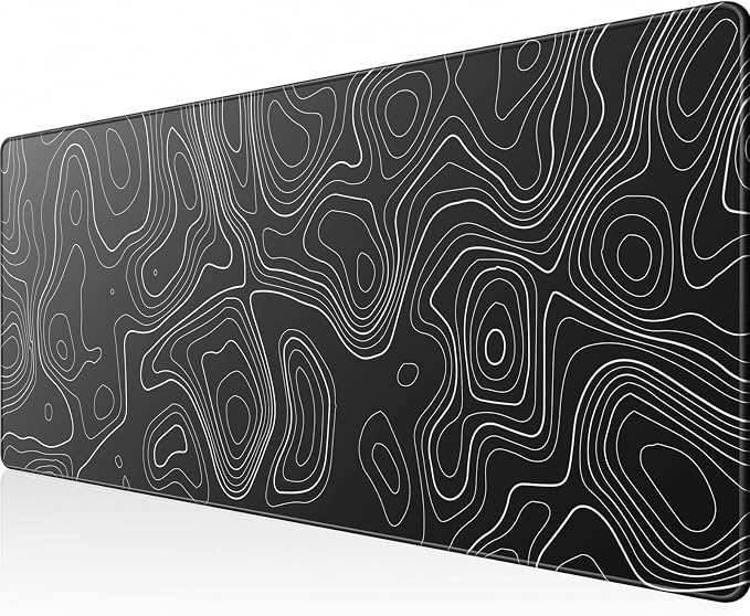KTRIO Large Gaming Mouse Pad, Desk Mat, 31.5 x 11.8 in, Black Topographic, XL by KTRIO