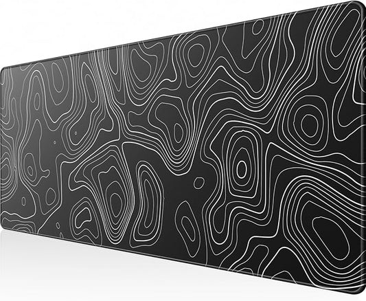 KTRIO Large Gaming Mouse Pad, Desk Mat, 31.5 x 11.8 in, Black Topographic, XL by KTRIO