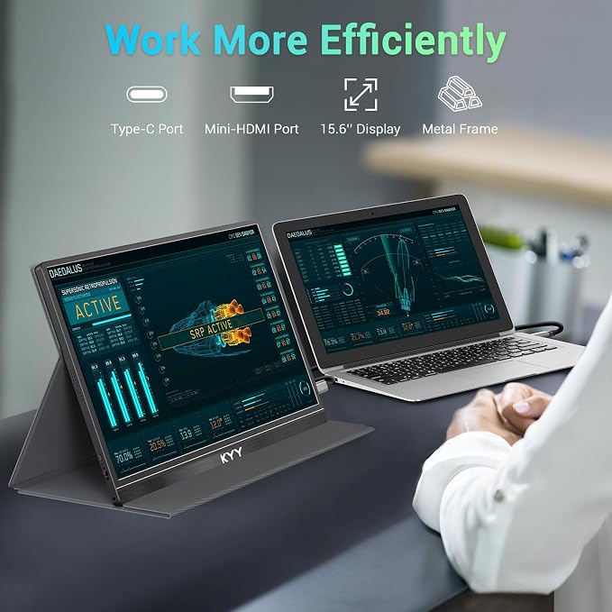 KYY Portable Monitor 15.6'' FHD 1080P USB C HDMI Gaming Monitor Ultra-Slim IPS Display w/Smart Cover & Speakers, Plug&Play, External Monitor for Laptop PC Phone Mac Xbox PS4 - Image 6