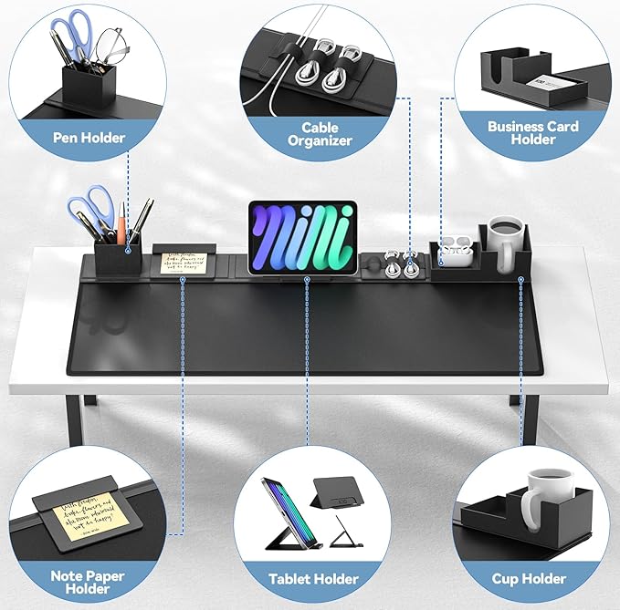 KDD Desk Pad Mat Set, 6 in 1 Mouse Mat with Magnetic Desktop Storage Accessories DIY Feature for Phone and Tablet Stand/Cup Holder/Pen Card Holder/Cable Management for Home Office Accessories - Image 2