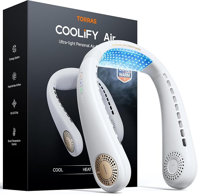 TORRAS COOLiFY Air 2026 Upgraded Neck Fan Air Conditioner, Dual-Airflow Pro Cooling, Ultra Light Portable Fan Rechargeable, Personal Cooling Fan Travel Essentials, Gift for Dad Father,White by Unknown
