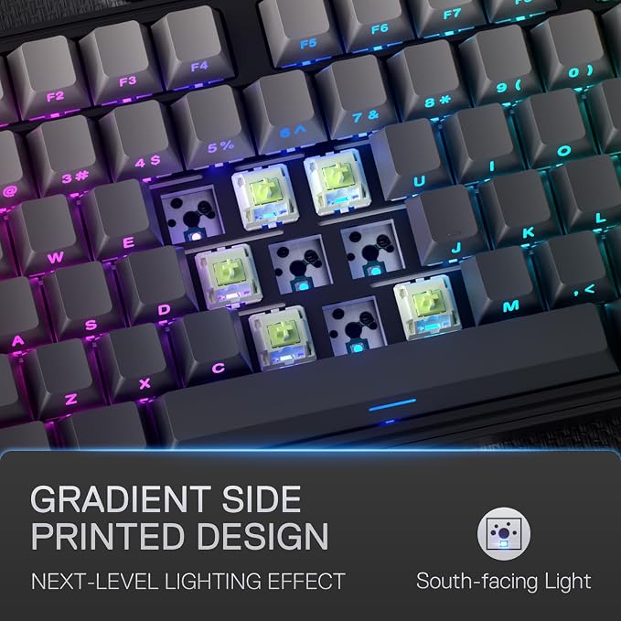 Redragon K707 PRO GB 80% Gasket RGB Gaming Keyboard, 3-Modes Wireless TKL Mechanical Keyboard w/Hot-Swap South-Facing LEDs Socket, PBT Gradient Keycaps & 5-Layer Noise Dampening, Custom Linear Switch - Image 6