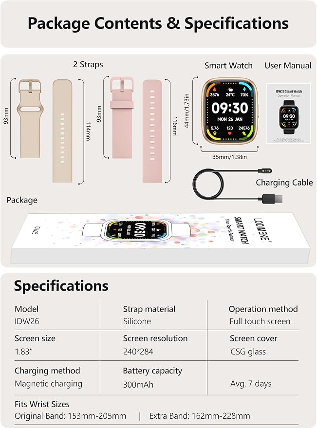 Smart Watch 2026 Upgrade for Women Men Android & iPhone [2 Bands, 44mm case, 1.83''], Alexa Built-in, Make/Answer Call, HR SpO2 Sleep Stress Monitor Fitness Tracker, IP68 Waterproof Step Counter Watch - Image 8