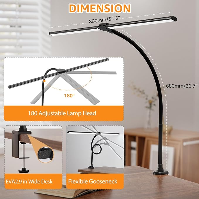 ShineTech LED Desk Lamp for Home Office, Ultra Bright Clamp Light with Flexible Gooseneck, 25 Lighting Modes, Eye-Caring Architect Lamp for Dual Monitors, Reading & Gaming Setup - Image 9