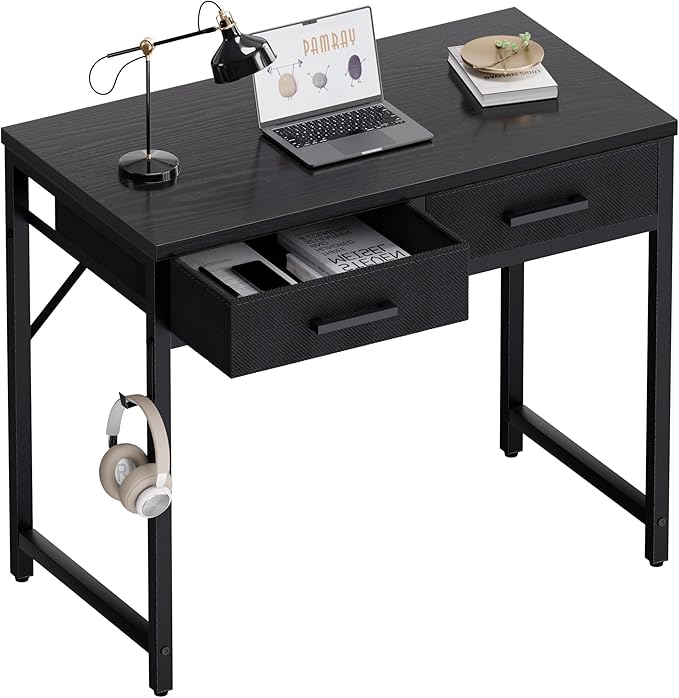 Pamray 32 Inch Small Computer Desk with 2 Drawers for Bedroom Study Writing Home Office Table for Small Spaces Black by PAMRAY