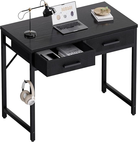 Pamray 32 Inch Small Computer Desk with 2 Drawers for Bedroom Study Writing Home Office Table for Small Spaces Black by PAMRAY