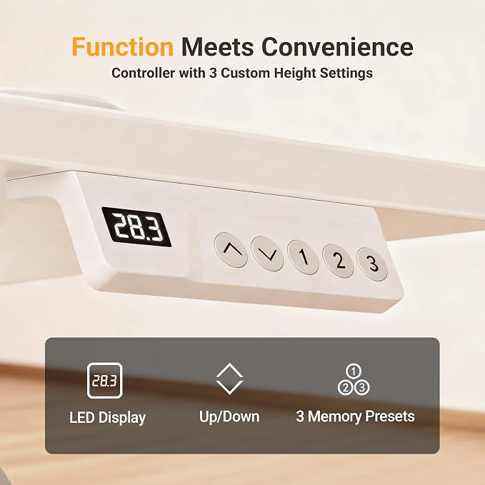 YDN 40 x 24 Inch White Electric Standing Desk | Adjustable Height, Sit Stand, Cable Management, Ergonomic, Home Office - Image 6