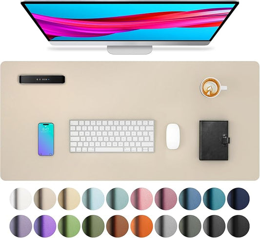 Aothia Non-Slip PU Leather Waterproof Laptop Desk Pad Protector, Blotter Mat, Writing and Mouse Pad for Office & Home, Beige, 23.6" x 13.7" by AothiaSimpleNaturalUnique